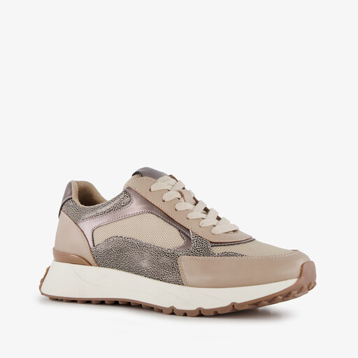 Dames sneakers met panterprint details taupe