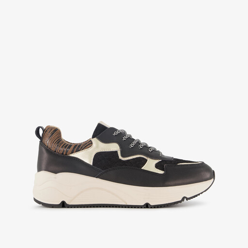 Leren dames sneakers zwart goud
