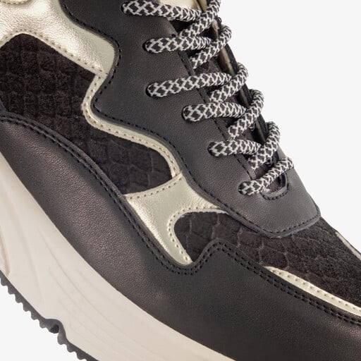 Leren dames sneakers zwart goud