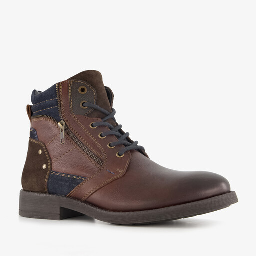 Leren veterboots bruin blauw