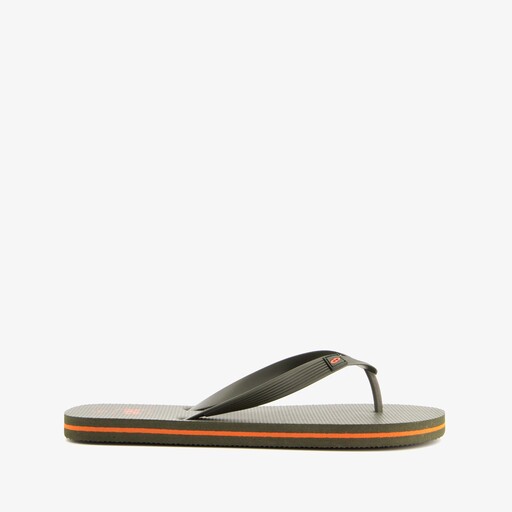 Heren teenslippers groen met oranje details