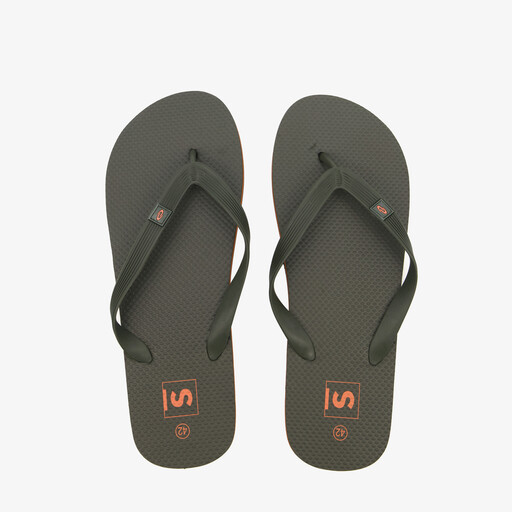 Heren teenslippers groen met oranje details