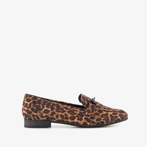 Dames loafers met gesp en panterprint bruin