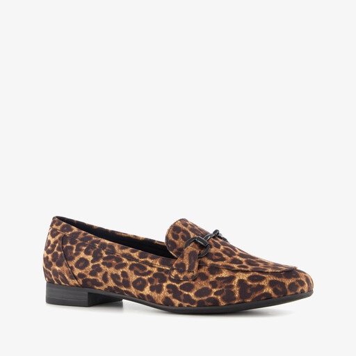 Dames loafers met gesp en panterprint bruin