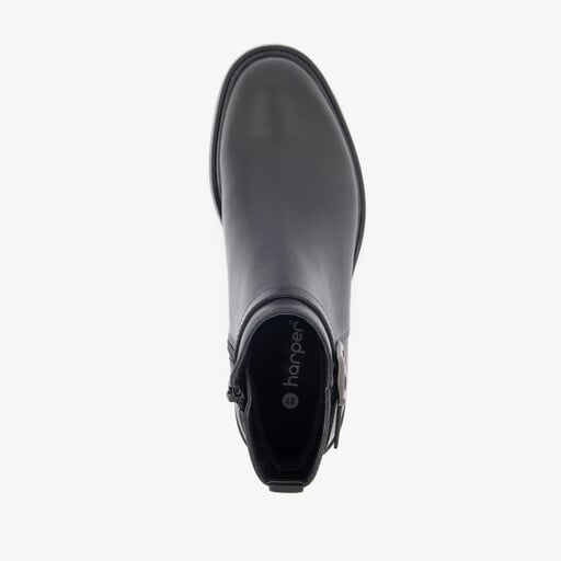 Leren dames enkellaarzen zwart