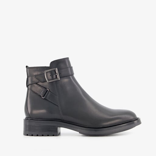 Leren dames enkellaarzen zwart