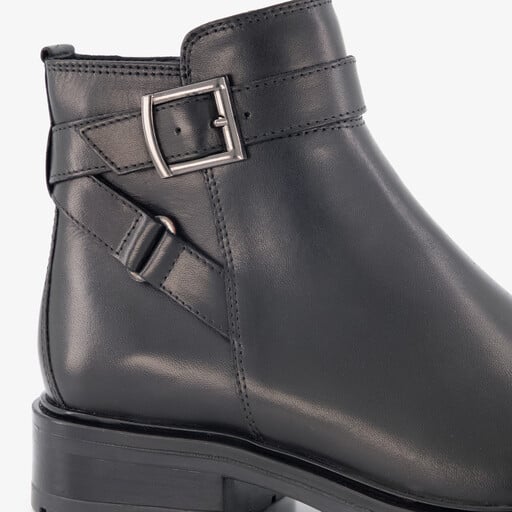 Leren dames enkellaarzen zwart