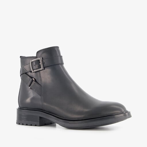 Leren dames enkellaarzen zwart