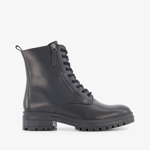 Leren dames veterboots zwart