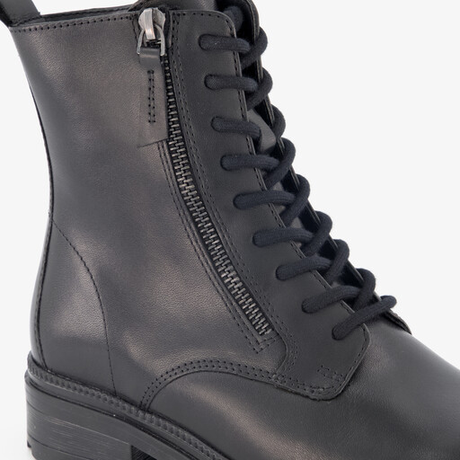Leren dames veterboots zwart