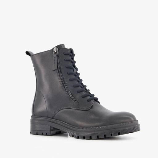 Leren dames veterboots zwart