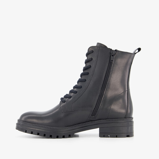 Leren dames veterboots zwart