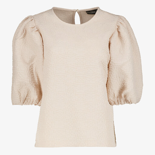Dames top met pofmouwen beige