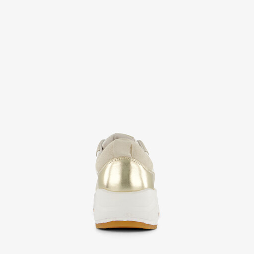 Suede dames sneakers beige metallic