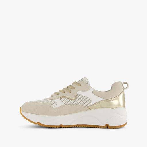 Suede dames sneakers beige metallic