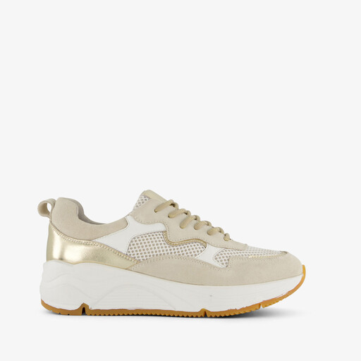 Suede dames sneakers beige metallic