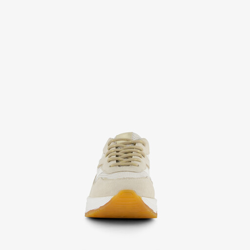 Suede dames sneakers beige metallic