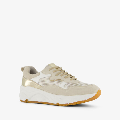 Suede dames sneakers beige metallic