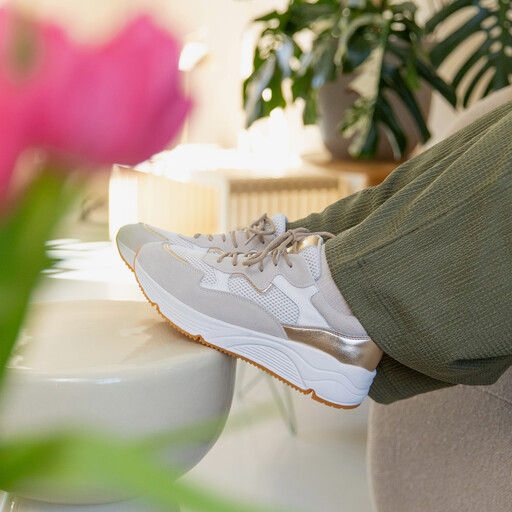 Suede dames sneakers beige metallic