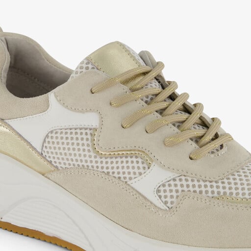 Suede dames sneakers beige metallic