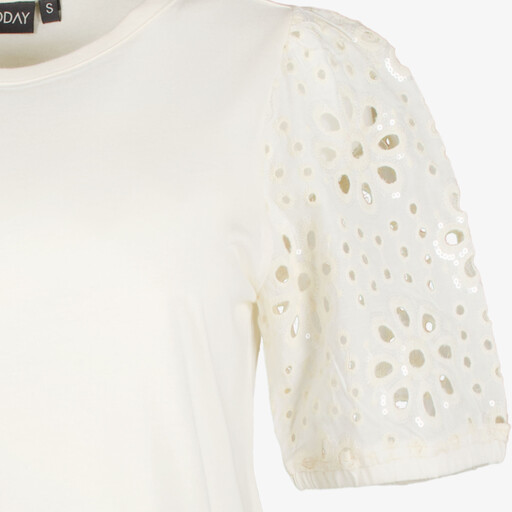 T-shirt met broderie mouwen wit