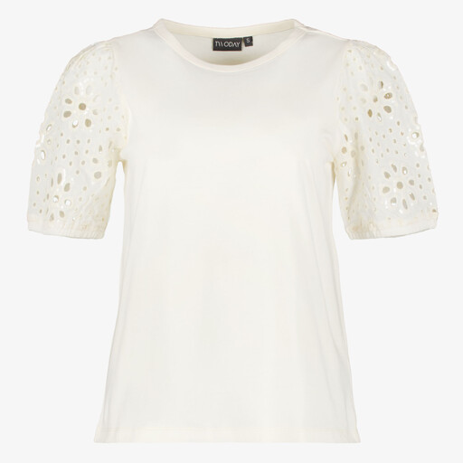 T-shirt met broderie mouwen wit