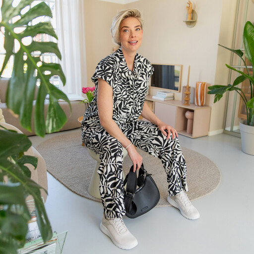 Dames blouse met print zwart wit