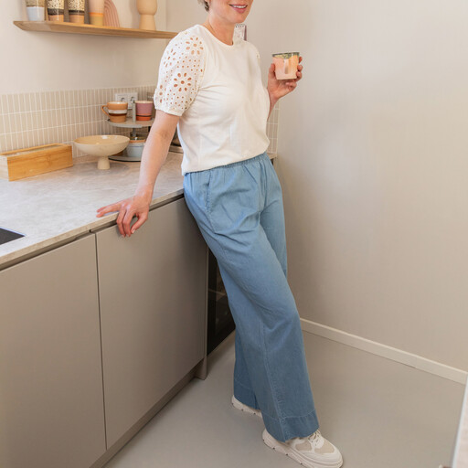 Wijde dames denim pantalon lichtblauw