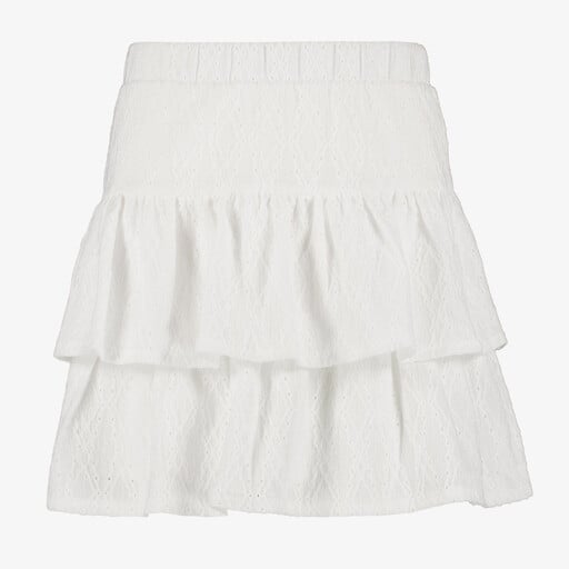 Meisjes broderie rok met ruches wit