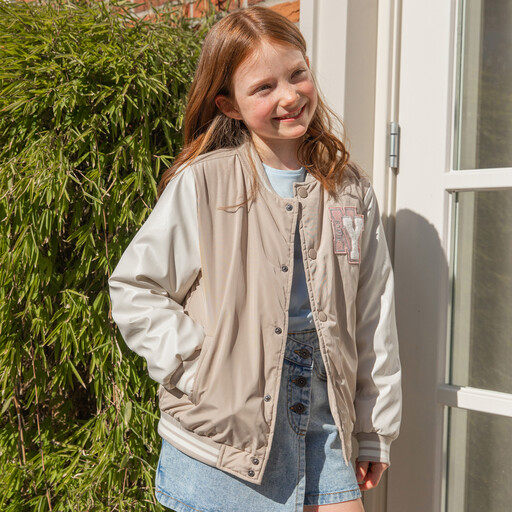 Meisjes bomberjack beige wit