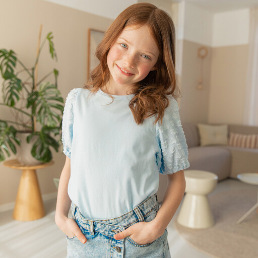 Meisjes T-shirt met hartjes pofmouwen