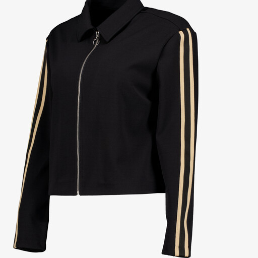 Dames jas met beige strepen zwart