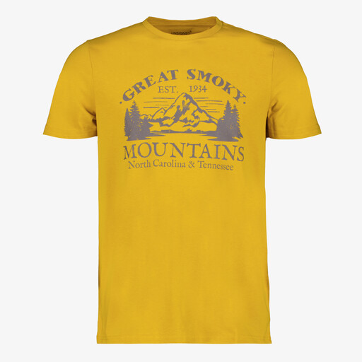 Heren T-shirt met opdruk van bergen geel