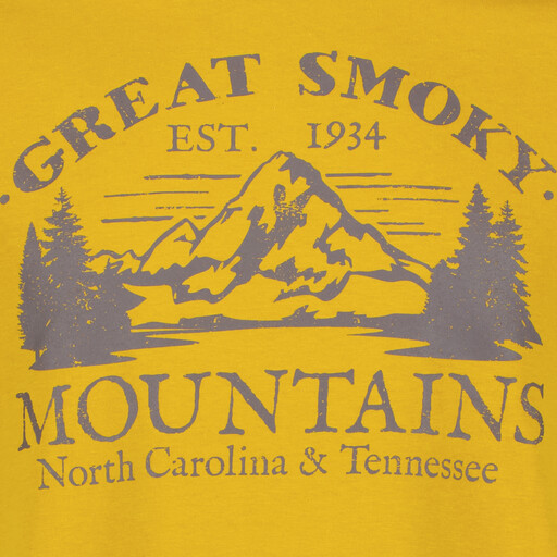 Heren T-shirt met opdruk van bergen geel