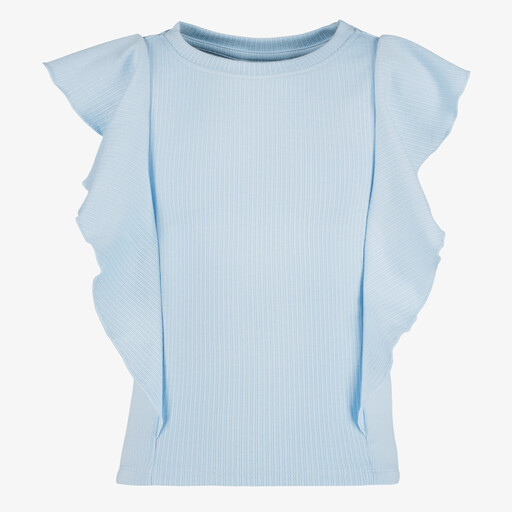 Meisjes rib top met ruches lichtblauw