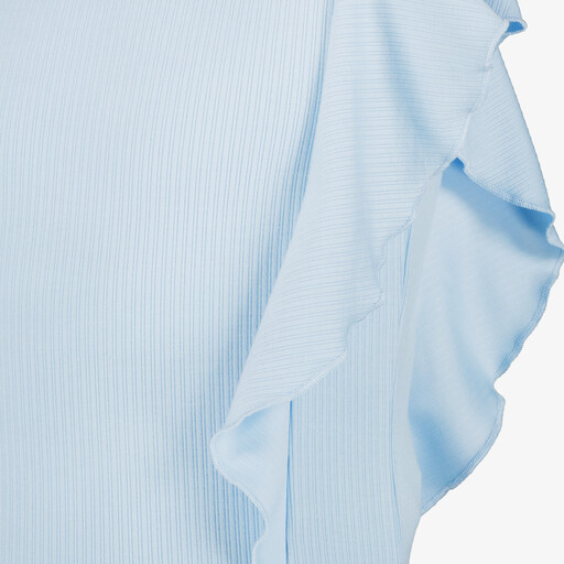 Meisjes rib top met ruches lichtblauw