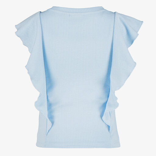Meisjes rib top met ruches lichtblauw