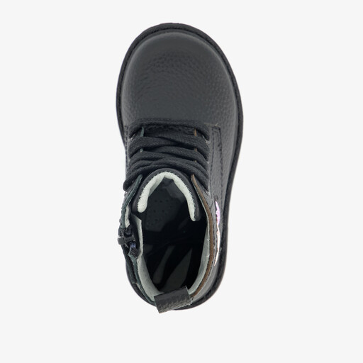 Leren meisjes veterboots met sterren zwart