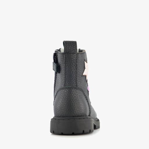 Leren meisjes veterboots met sterren zwart