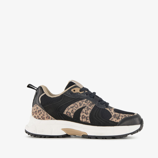 Meisjes sneakers met panterprint details zwart bruin