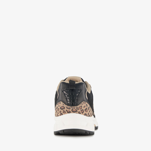Meisjes sneakers met panterprint details zwart bruin