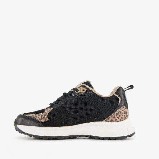 Meisjes sneakers met panterprint details zwart bruin