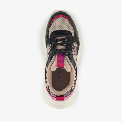 Meisjes dad sneakers met panterprint details beige zwart
