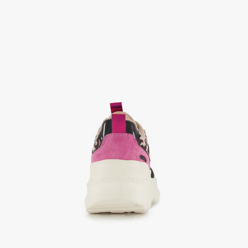 Meisjes dad sneakers met panterprint details beige zwart