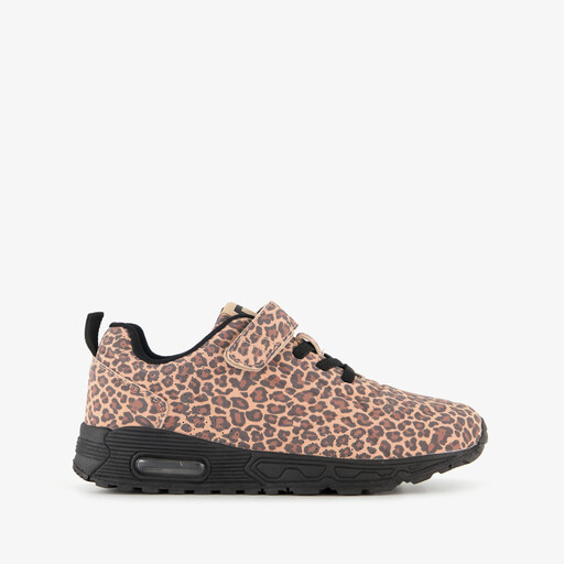 Meisjes sneakers met airzool en panterprint bruin