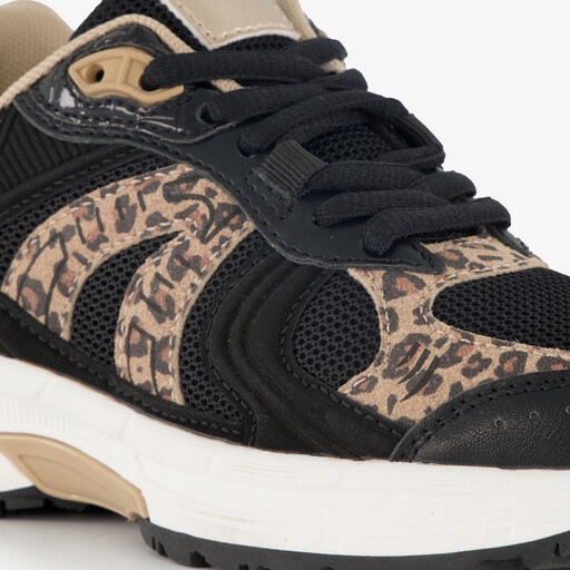Meisjes sneakers met panterprint details zwart bruin