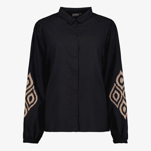 Dames blouse met borduursels zwart beige
