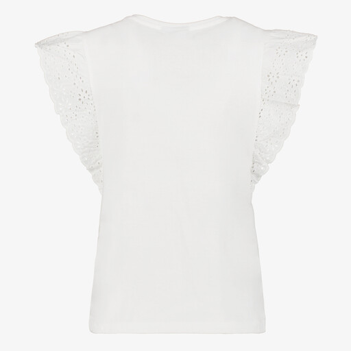 Dames top met vlindermouwen en broderie wit