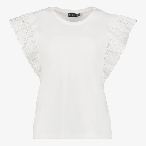 Dames top met vlindermouwen en broderie wit