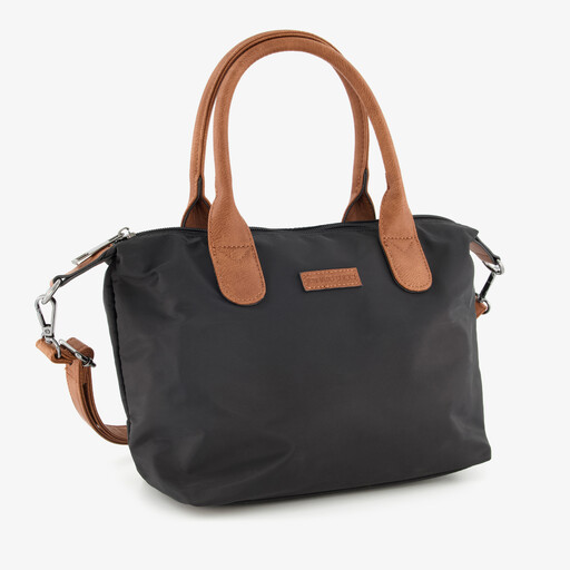 Dames schoudertas zwart cognac